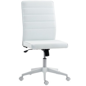 Scaun de Birou Ergonomic și Reglabil cu Spătar Curbat, din Piele PU și Oțel, 58x53x97-107 cm, Alb - Img 1