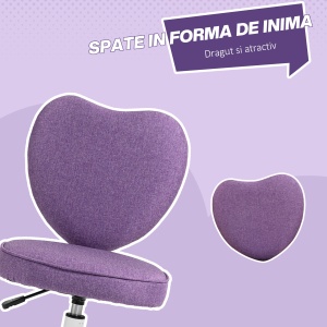 Scaun de Birou în Formă de Inimă cu 5 Rotile Pivotante și Înălțime Reglabilă, 40x50x79-89 cm, Violet - Img 5