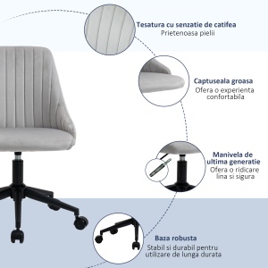 scaun de birou reglabil, catifea, 50x58x77-85cm, gri - Img 7