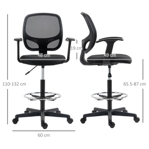 Scaun de birou reglabil pe inaltime cu cotiere, roti pivotante si scaun captusit cu cauciuc spuma, 60x56x110-132cm, negru - Img 3
