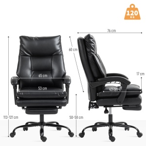 Scaun de Birou Reglabil pe Înălțime și Reclinabil până la 135°, din Piele PU Neagră, 65x76x113-121 cm - Img 3