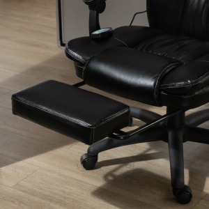 Scaun de birou, Scaun directorial, Scaun pivotant, cu functie de masaj, functie de inclinare, piele artificiala, spuma, plastic PP, nailon, negru, 68,5 x 68,5 x 119-127 cm - Img 9