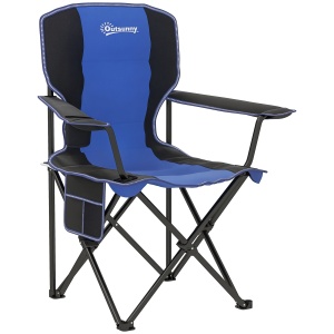 Scaun de Camping Pliabil cu Buzunar și Suport pentru Pahar, 94x62x110 cm, Albastru