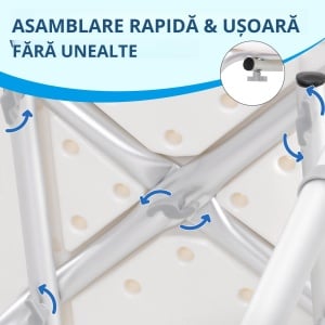 Scaun de Duș Antiderapant cu Spătar și Înălțime Reglabilă pe 8 Poziții, 50,6x43x71-88 cm, Alb - Img 7