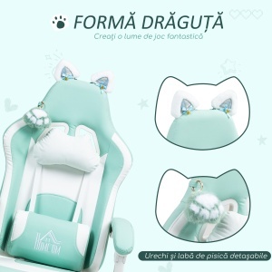 Scaun de Gaming Reclinabil cu Suport pentru Picioare și Perne, din Piele Artificială și Spumă, 65x62x116-124 cm, Albastru și Alb - Img 4