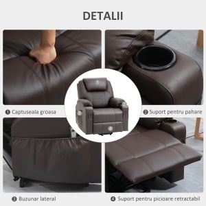 Scaun Electric Ridicare Seniori Piele PU cu Masaj & Telecomanda - Img 8