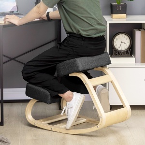 Scaun Ergonomic cu Suport Genunchi – Lemn Mesteacan, Negru - Img 2