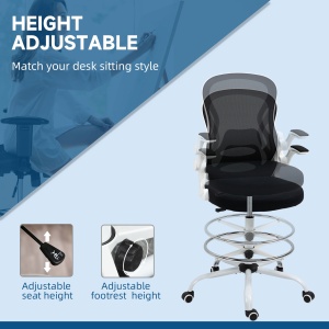 Scaun ergonomic inalt pentru birou, pentru stat in picioare, cotiere rabatabile, suport lombar, inaltime reglabila, negru - Img 4