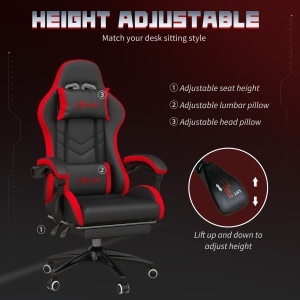 Scaun Gaming cu Înălțime Reglabilă, Scaun Gaming Ergonomic cu Spătar Rabatabil, 65x65x121-129 cm, Negru - Img 4