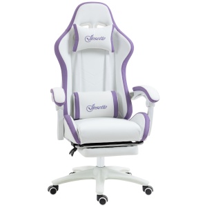Scaun Gaming Reglabil pe Înălțime cu Tetieră, Alb și Mov