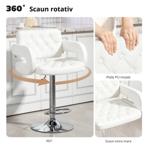 Scaun inalt de bar cu Spatar si Brate, Reglabil, Rotativ - Img 5