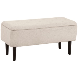 Scaun Modern cu Spațiu de Depozitare și Picioare din Lemn, Scaun Tapițat pentru Living sau Dormitor, 95x38x45 cm, Bej