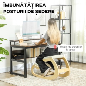 Scaun pentru Genunchi cu Mișcare de Legănare, Scaun Ergonomic Postural din Material Textil, 55x85x55 cm, Alb Crem - Img 4