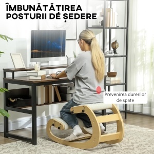 Scaun pentru genunchi reglabil în 6 poziții, din țesătură tip in și lemn de mesteacăn, 55x85x55 cm, crem - Img 4
