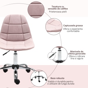 Scaun Pivotant pentru Birou Ergonomic Reglabil Roz - Img 6