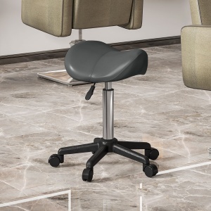 Scaun Pivotant tip Șa cu Roți Înălțime Reglabilă Piele Artificială Gri - Img 2