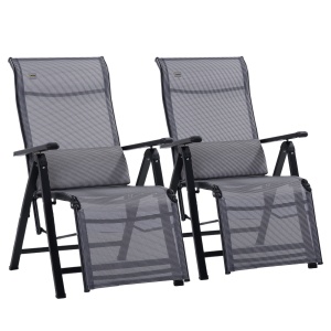 Scaun Rabatabil de Gradina Zero Gravity Set 2 Piese cu Spatar Reglabil in 9 Pozitii si Perne, 65x70x111cm, Gri