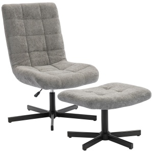 Scaun reclinabil pe 4 niveluri cu otoman separat în efect de catifea, 66x80x93-104 cm, Gri