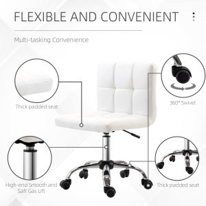scaun rotativ din piele sintetica, 46x51x76-88cm, alb - Img 6