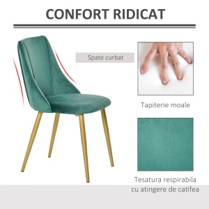 Scaune Moderne și Capitonate, Set din 2 Piese pentru Salon, Sufragerie, Bucătarie sau Zona de Servit Masa, 50x56.5x85 cm, Verde - Img 5