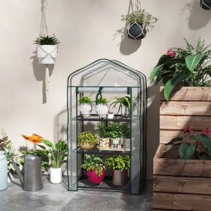 Sera de Balcon cu 3 Niveluri și Ușă Rulantă, Sera pentru Grădină cu Structură din Oțel și Acoperiș din PVC, pentru Plante, Legume, Flori, Fructe, 59x39x127 cm, Transparentă - Img 7