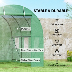 Seră de Grădină cu Ferestre, Ușă și Acoperiș Rotunjit, 3.5x2x2m, Verde - Img 4