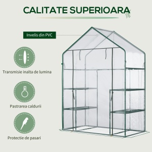Sera de Gradina din PE Impermeabila si Anti UV, 142x73x195cm - Verde - Img 5