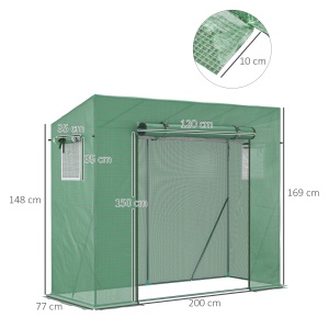 Sera de gradina din PE si otel cu 4 carlige, 2 ferestre laterale si copertina superioara ranforsata, 200x77x148-169 cm - Img 3
