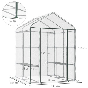 Seră de Grădină, Seră în Aer Liber, Seră de Balcon cu Rafturi pentru Plante Legumicole, 1,43x1,43x1,95 m, Transparentă - Img 3