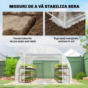 Seră de Grădină Tip Tunel 3x4x2 m cu 2 Uși Rulabile, Seră pentru Legume cu 4 Întăriri Diagonale, Cadru din Oțel și Acoperiș PE, pentru Legume, Flori, Fructe, Anti-UV, Transparent - Img 7