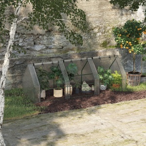 Sera de Gradina tip Tunel din PE pentru Plante si Flori cu Margini Extinse si Usi cu Fermoar 295x100x80 cm, Alb lucios - Img 2