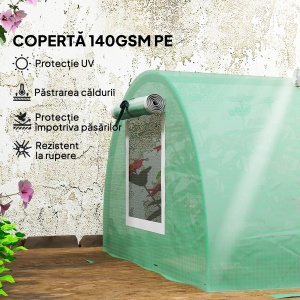 Seră de Grădină Tunel cu 5 Ferestre Rulante din Oțel, PE și PP, 300x80x45 cm, Verde - Img 4