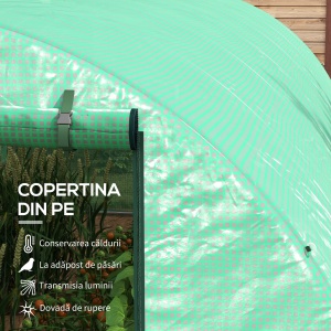 Seră Politunel cu Sistem de Stropitoare, Ușă Rulantă și 12 Ferestre cu Plasă, 600x300x195 cm, Verde - Img 5
