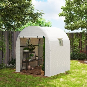 Seră Tip Tunel pentru Grădină Walk-in cu Acoperire din PE Rezistentă la UV, Uși și Ferestre cu Plasă, 1.8 x 1.8 x 2 m, Albă - Img 2