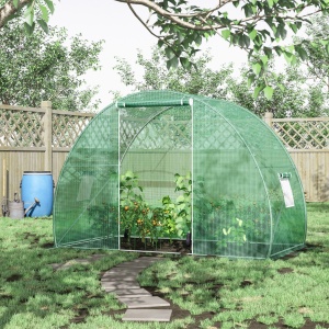 Sera Tunel cu Usa care se Ruleaza si Ferestre cu Copertina PE si Structura din Otel, 150x300x200cm, Verde - Img 2