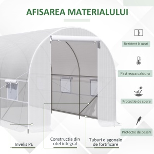 Seră Tunel Grădină 4×2×2 m, Cadru Oțel Galvanizat, Prelată PE, 6 Ferestre Rulabile, Ventilație și Protecție UV - Img 5