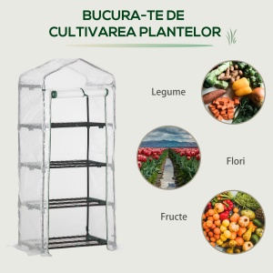 Sera verticala cu etajera cu 4 rafturi, sera pentru balcon si terasa din otel si PE alb, 70x50x160cm - Img 7