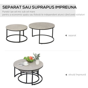 Set 2 Masute Rotunde pentru Cafea Metal + Marmura Gri/Negru - Img 5