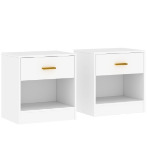 Set 2 Noptiere Moderne – Alb, cu Sertar & Raft Deschis