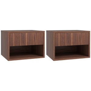 Set 2 Noptiere Suspendate cu Sertar și Raft Inferior Deschis, Noptiere pentru Dormitor din MDF, 40x34x29 cm, Maro