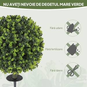 Set 2 Plante Artificiale de Buxus de 40 cm cu Tija Integrată pentru Interior și Exterior, Verde - Img 5
