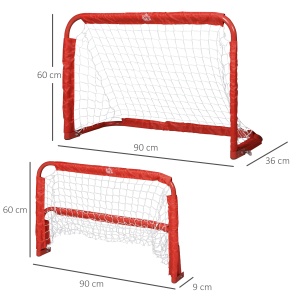 Set 2 Porți de Fotbal Pliabile pentru Exterior cu 4 Țăruși, Plasă de Fotbal din Metal și Tetrolon, 90x36x60 cm, Roșu - Img 3
