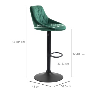Set 2 Scaune Bar – Catifea Verde, Pivotante & Reglabile - Img 3
