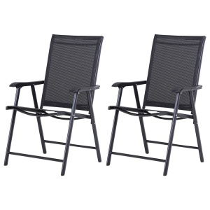 Set 2 Scaune de Grădină Pliabile cu Brațe, Scaune pentru Prânz de Exterior din Metal și Texteline, pentru Terasă, Balcon, Curte, Interior și Exterior, 58x64x94cm, Negru - Img 1