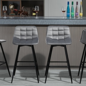 Set 2 Scaune Înalte în Stil Nordic cu Spătar și Suport pentru Picioare, 45x47x88 cm, Gri - Img 2