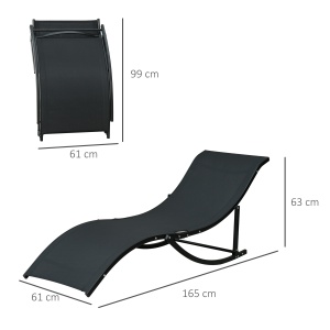 Set 2 Sezlonguri de Gradina Pliabile, Sezlong pentru plaja din Aluminiu si Textilen, 61x165x63cm, negru - Img 3