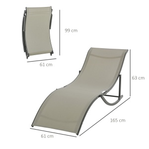 Set 2 Sezlonguri de Gradina Pliabile, Sezlong pentru plaja din Aluminiu si Textilen, 61x165x63cm, negru si kaki - Img 3