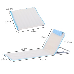 Set 2 Șezlonguri de Plajă Pliabile cu Tetieră, Spătar Reglabil și Husă pentru Transport, 134x48x33-43 cm, Bej - Img 3