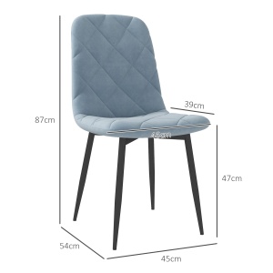 Set 4 Scaune cu Șezut Tapițat și Spătar, Scaune din Catifea și Țesătură cu Efect de Otel, 45x54x87 cm, Albastru Deschis - Img 3