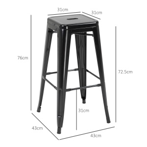 Set 4 Scaune de Bar din Metal cu Suport pentru Picioare pentru Interior si Exterior, 43x43x76 cm, Negru - Img 3